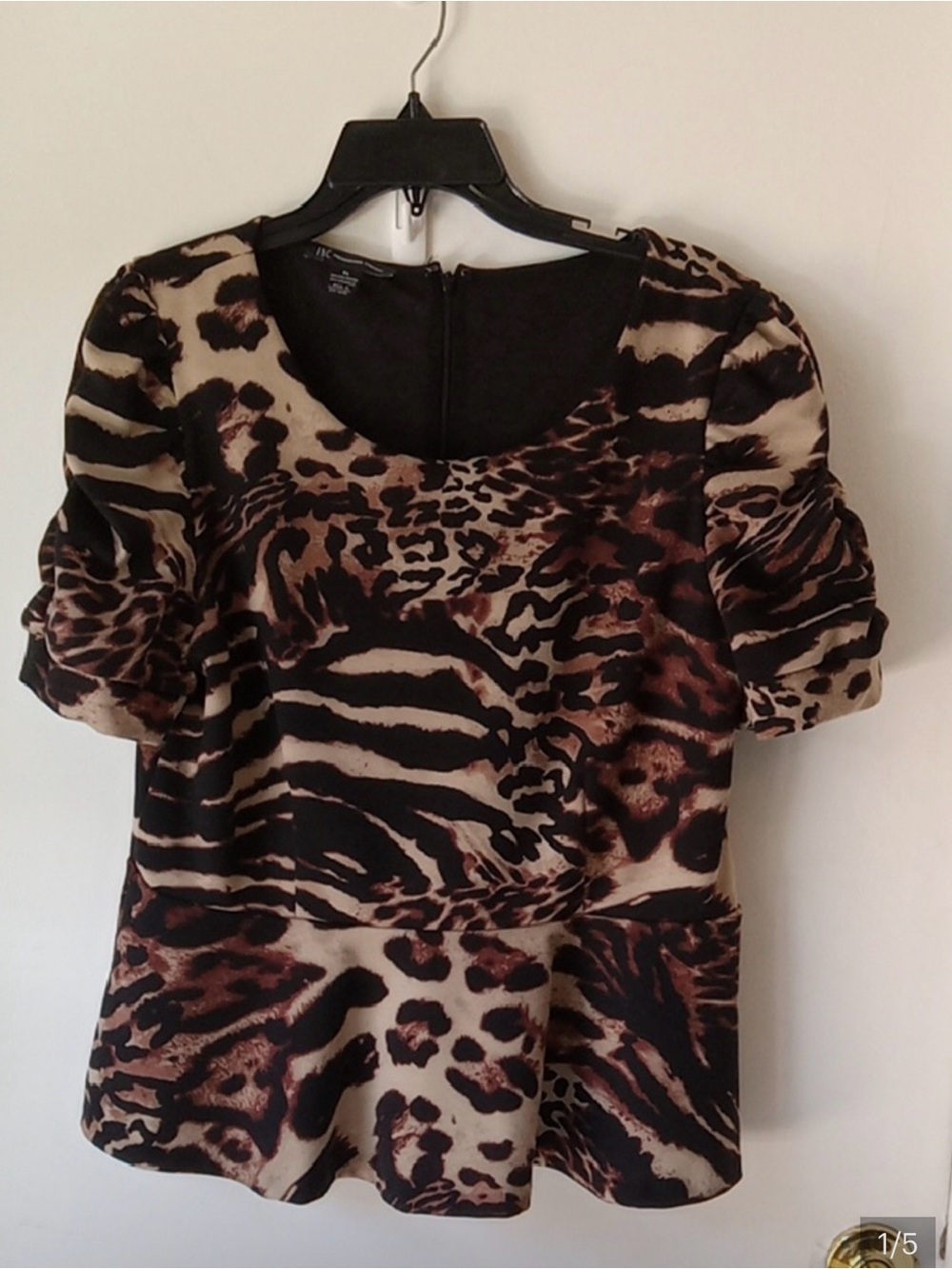 INC International Concepts Animal Print Peplum Top - Brown, Black, Cream